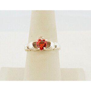 Estate Vintage Sterling Silver 925 Claddagh Ring Ruby Heart Size 8, 2.6g